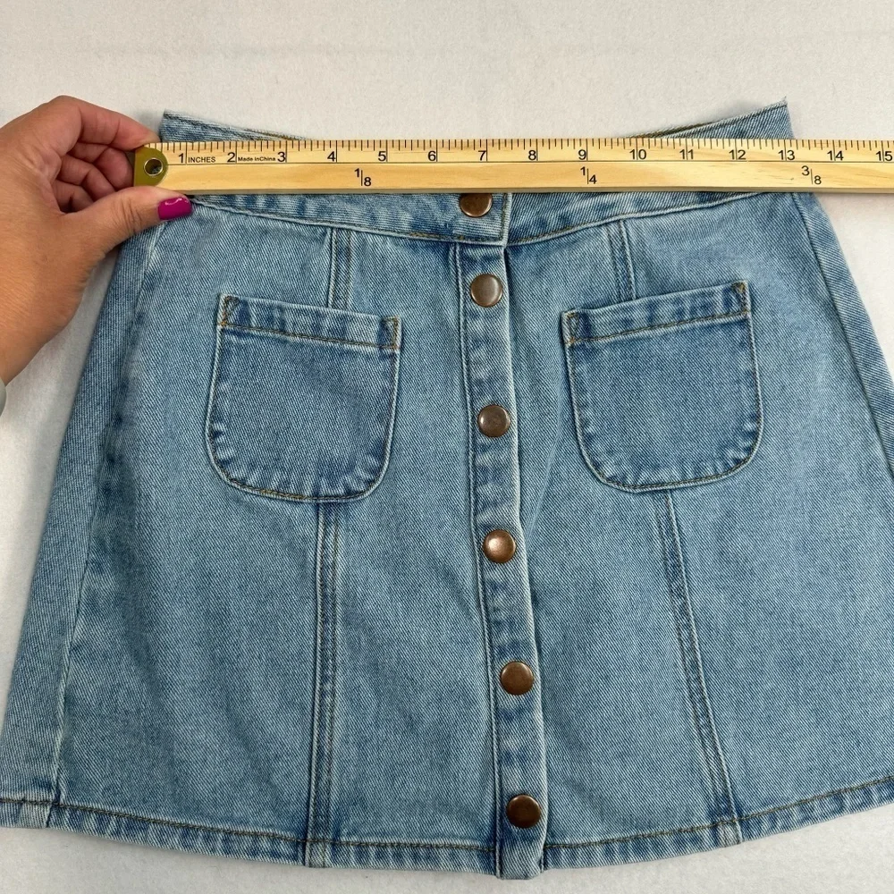 Melville Snap Button Down Mini Denim Jean Skirt Womens Sz 26 Light Wash Preppy